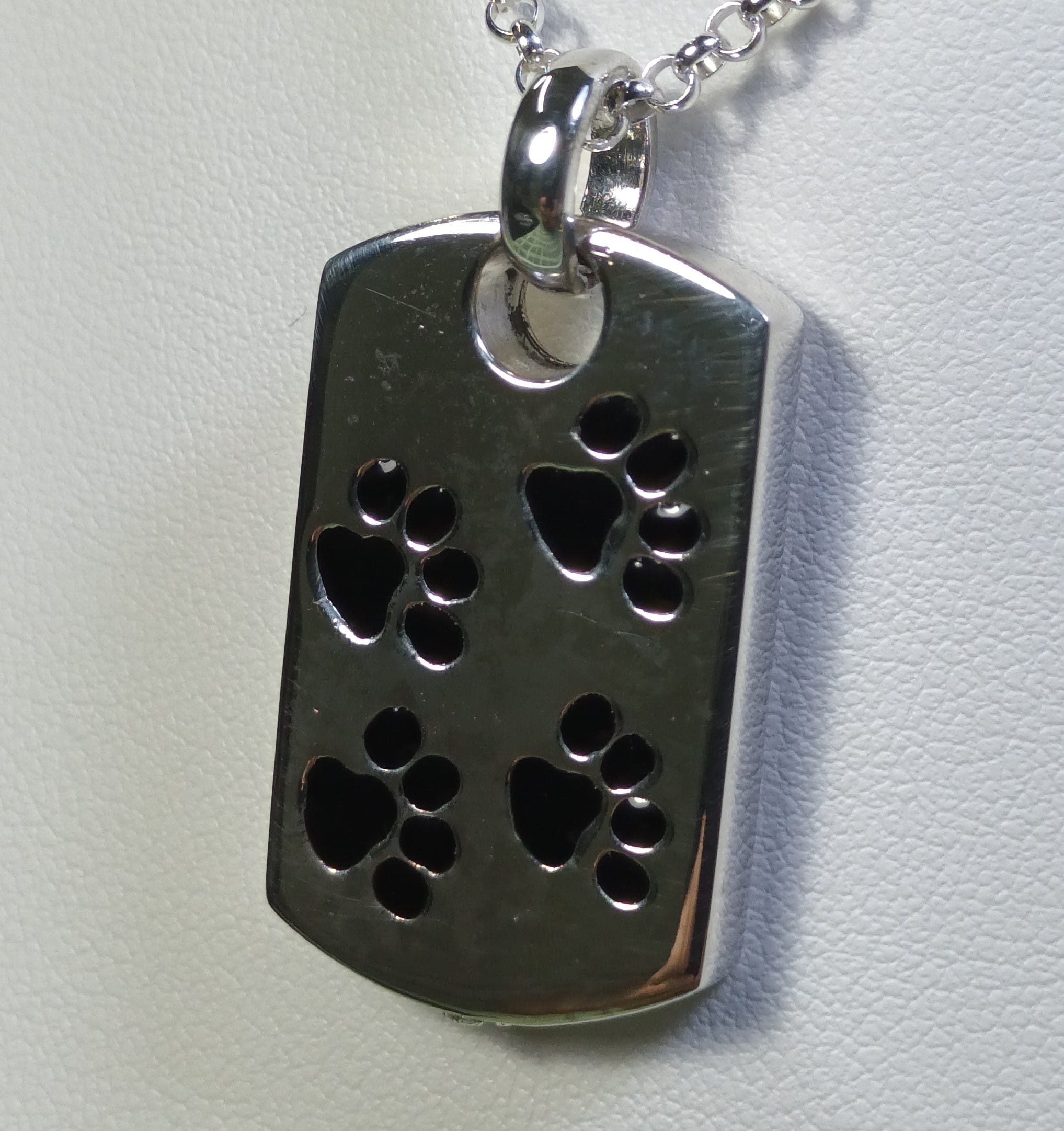 Colgante con placa de plata para cenizas de mascotas