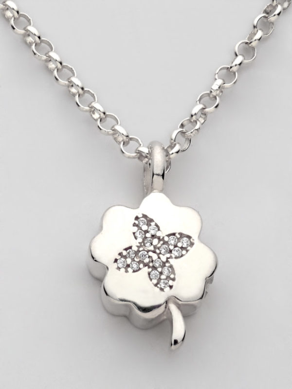Colgante para cenizas Trébol con circonitas en plata - Imagen 2